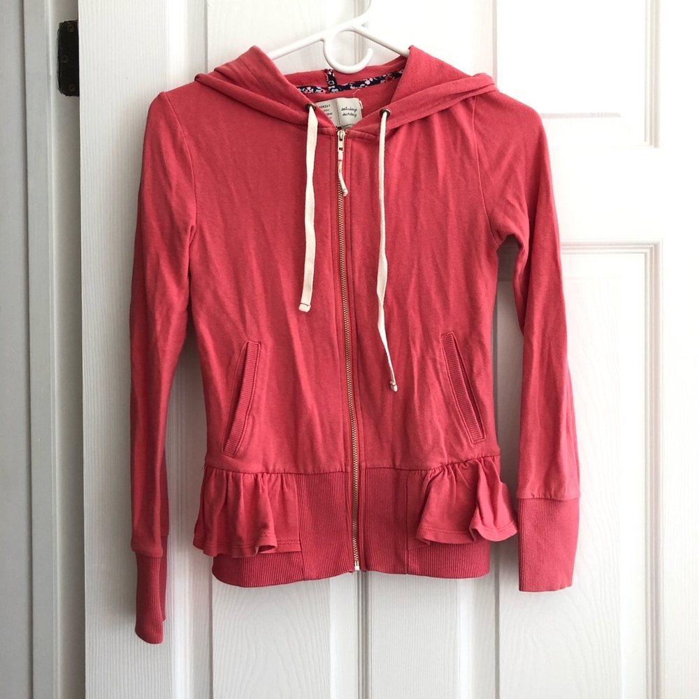 Anthropologie Pink Peplum Hoodie XS